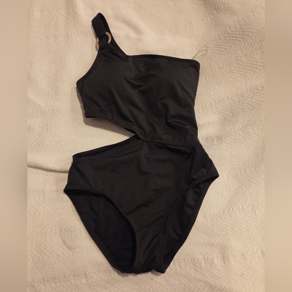 Banana Republic Black One-Shoulder Swimwear with Ring Accent